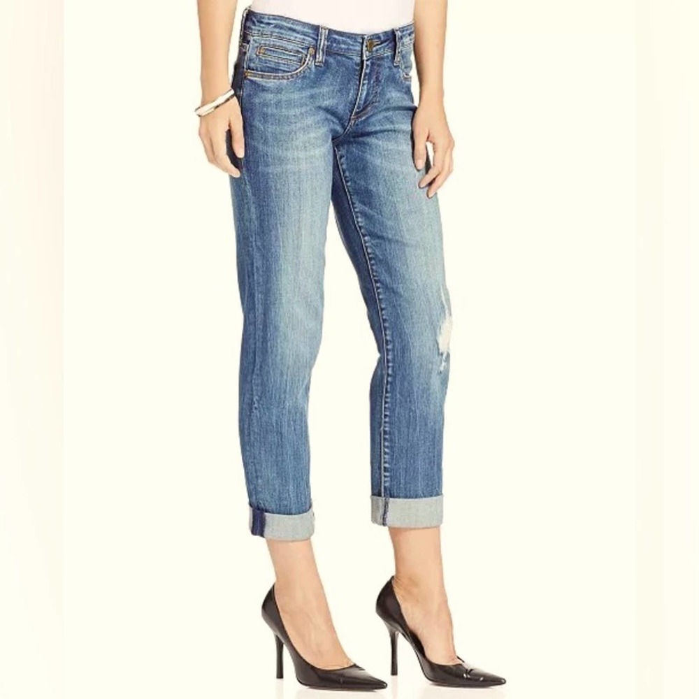 Kut from the Kloth Catherine Boyfriend Distressed Denim Jeans Low-slung 8